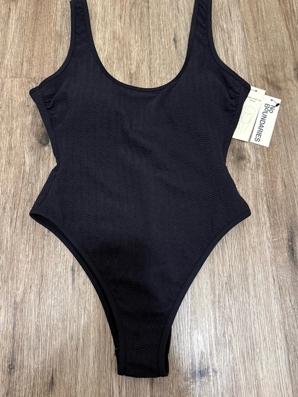 No Boundaries Black Textured Scoop-Back One-Piece Swimsuit for Kids